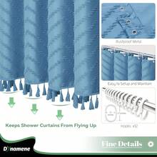 Extra Long Shower Curtain, 84 Inch Long Boho Tufted  Striped Fabric Shower Curtain For Bathroom, Tall Shabby Chic Waterproof Cloth Shower Curtain Set With Hook, Moonlight Blue, 72x84 - 藍色 - 查看 6