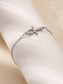 1pc Egyptian Ankh Cross Bracelet For Women Men 18k Gold Plated Stainless Steel Key Of Life Bracelet Handmade Religious Jewelry Gift