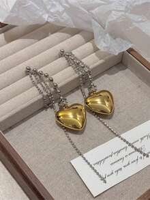 2 件心形串珠锆石流苏耳环，轻盈奢华的金属合金，多色时尚耳钉，适合约会、派对、舞会、活动和日常佩戴 - 彩色 - 查看 8