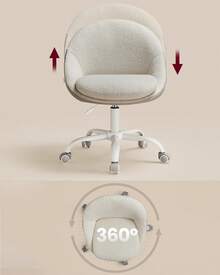Chaise de Bureau, Fauteuil Pivotant en Peluche et PU, Siège Confort, Rembourrage en Mousse, Réglable en Hauteur, pour Bureau, Chambre, Beige Cappuccino et Blanc Nuage - Beige - Voir 5