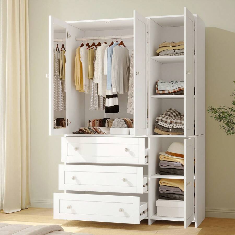 VOWNER 71" Large Wardrobe Closet With Mirror, Freestanding Bedroom Armoire With 3/6 Large Drawers & 2/4 Doors, Clothes Storage Organizer Cabinet For Bedroom, Gifts For Halloween & Thanksgiving - 白色-47.3"寬 - 查看 1