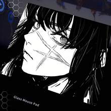 Glass Mouse Pad Black Japanese Anime Cool Hard Mouse Pads For Gaming, Professional Large Mouse Mat 17.72*15.75 Inch, Special Glass Surface With Improved Precision And Speed