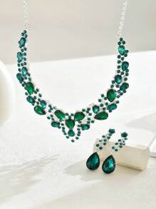 1 Paar Ohrringe + 1 Halskette elegantes Schmuckset mit eingelegtem schwarzem Zirkonia, Symbol für Schönheit und Eleganz, Partyaccessoires