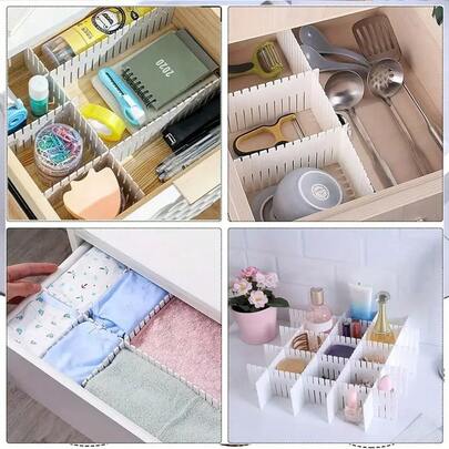 12 件/8 件/4 件/2 件/1 件可调节可拆卸塑料抽屉分隔整理格，适用于内衣、袜子、化妆品、文具存放在办公室、宿舍、家里 - 多功能隔断配件