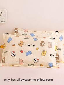 1pc Purple Rabbit, Bowknot, Small Floral Pattern Pillowcase, Breathable Envelope Style Pillowcase, Cartoon Cute Print Pillowcase, Suitable For Children And Teenagers, All Season, Various Cartoon Designs