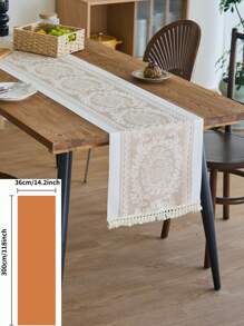 1 Stück Tischläufer im Boho-Stil, beige Blumenstickerei, selbstgemachte Küchen- und Esszimmer-Dekoration, rechteckig mit Quasten, geeignet für Feiertage, Geburtstage, Hochzeiten, Heimdekoration, Fotohintergrund