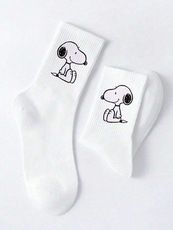 SNOOPY 1 Pair High Quality Black & White Mid-Calf Women Socks, Snoopy Cartoon Men Socks, Summer Men Gift Socks, Breathable Comfortable Short Socks, Couples Matching