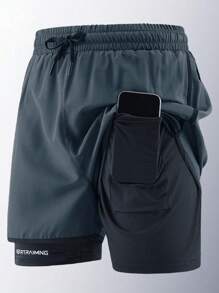 1 Stück Herren Outdoor Sport Laufshorts, atmungsaktiv und schnelltrocknend mit Muster, geeignet für Outdoor-Laufen & Fitness im Frühling/Sommer
