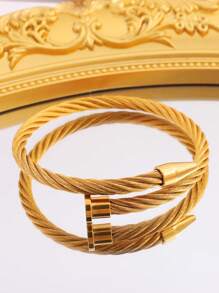 1 pieza Brazalete único de acero inoxidable multicolor con diseño de clavos y estructura tejida, de varios elementos, exquisito, de lujo ligero, adecuado para hombres y mujeres, elegante y fresco, apto para fiestas, un accesorio de joyería regalo