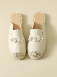 1 Pair Women's Open Toe Slip-On Flats, Bohemian Pearl Decor Fisherman Slides Casual Mules Summer Sandals