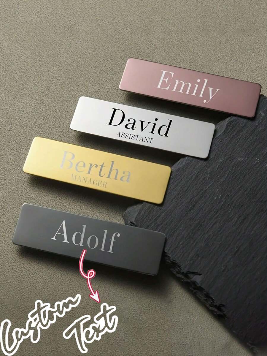 1pc Customized Engraved Magnetic Stainless Steel Name Tag Card Holder Badge For Office School Enterprise