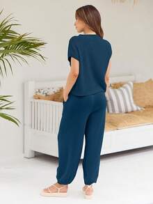 2 Piece Knit Sets Women Sweatsuit Sets - Classic Blue - View 5