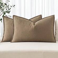 Local Delivery- Decorative Linen Pillow Covers 18x18 Inch Natural Beige ​Boho Farmhouse​ ​Neutral Couch Throw Pillows For Bed Pack Of 2 Accent Outdoor Pillowcase Modern Sofa Cushion Livingroom Home Decor - 卡其色 - 查看 7