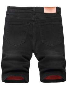 Men's Slim Fit Skinny Denim Shorts, Ripped Skinny Denim Shorts, Stylish Straight Comfortable Stretch Waist Shorts - 黑色 - 查看 2