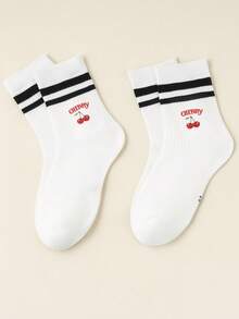 1双儿童袜子，四季皆宜，甜美樱桃印花中筒袜，女童款，黑白条纹，柔软舒适，适合春秋季穿着，男童款，适合上学和日常穿着。 - 彩色 - 查看 11