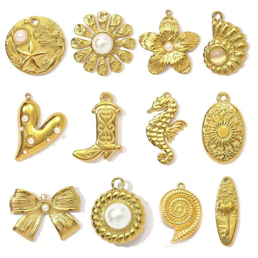 1 件不锈钢时尚珠宝配饰，海滩和花园系列，手工制作的 DIY 吊坠、项链、手链、耳环配件 - 彩色 - 查看 1