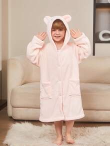 1 件珊瑚绒 3D 耳朵刺绣兔子连帽浴袍、家居服、长袍、高端家居服、适合沐浴、泳池、礼物 - 黃色 - 查看 8