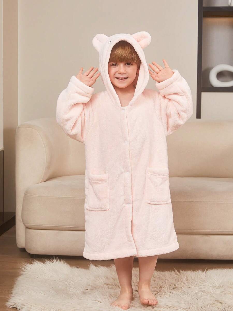 1pc Coral Fleece 3D Ear Embroidered Rabbit Hooded Bathrobe, Loungewear, Robe, High-End Home Wear, Suitable For Bathing, Pool, Gift - Yellow - View 1