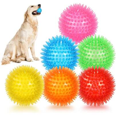 3 piezas Juguetes de pelotas con chillido para perros, Bolas con picos para masticar, Juguetes flotantes para piscina de perros, Juguetes de goma TPR para buscar y recoger para perros pequeños y medianos, Juguetes para morder y limpiar los dientes