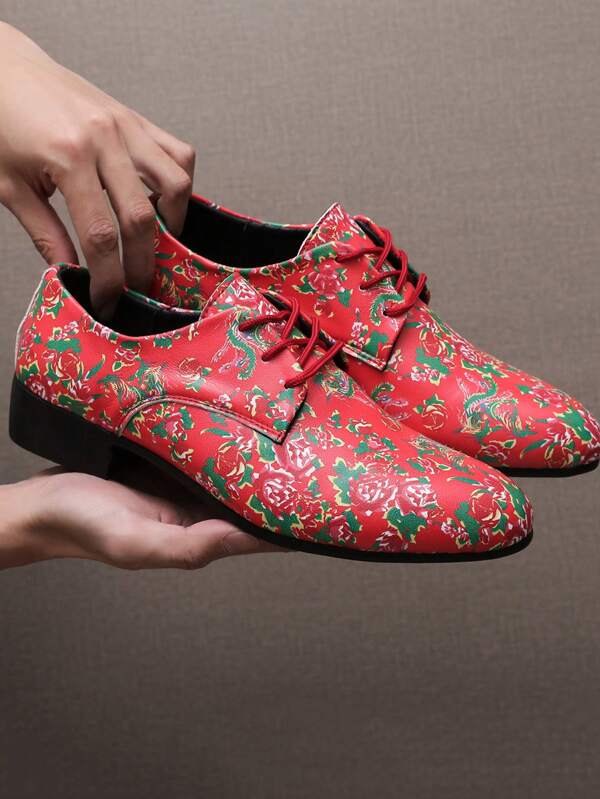 Men's British Style Casual Business Formal Patterned Lace-Up Dress Shoes, Suitable For Party, Nightclub, Plus Size