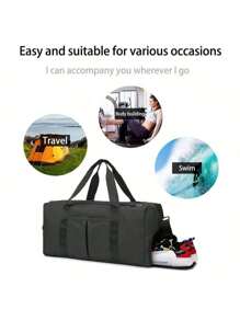 1 pieza Bolsa de viaje multifuncional de gran capacidad, bolsa de yoga/gimnasio con compartimentos separados para seco y húmedo, correa para equipaje para deportes de corta distancia