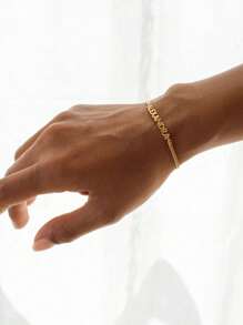 1 Piece Stainless Steel Personalized Custom Bracelet - Custom Name Bracelet - Personalized Name Jewelry - Light Luxury Egyptian Cuban Style, Minimalist Stainless Steel Custom Bracelet, Customizable With English Name, Date, Number, Valentine's Day, Party