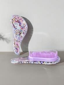 1 件粉色迷你可爱卡通独角兽图案按摩梳，顺发淋浴按摩梳，旅行梳，适合女性、女孩、学生、返校、旅行度假必需品、女士发饰