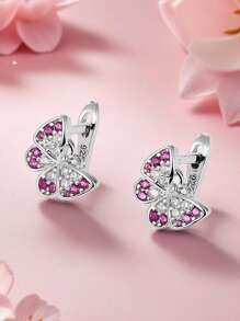 1 Paar 925 Sterling Silber Hypoallergene rosa Schmetterling Ohrringe - elegant besetzt mit funkelndem rosa synthetischem kubischem Zirkonia, zierlich und charmant. Perfekt für mädchenhafte Frühjahr-/Sommer-Alltagstragen oder Partys, ein ideales Geburtstags-/Feiertagsgeschenk für Töchter oder Enkelinnen