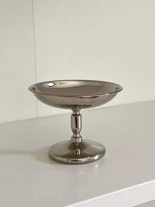 1 Pc Cake Tray, Stainless Steel Silver Dessert Plate, Ice Cream Cup, Home Living Room Dessert Plate, Dessert Display Stand, Birthday Party High-Legged Flat Dessert Plate - Silver - View 13