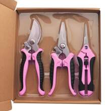 3pcs Pink Professional Flower Scissors - Portable Flower Scissors Set With Box Packaging, Suitable For Cutting Flowers, Fruits And Vegetables, Garden Pruning Tools | Portable Handle | Durable Pruning Scissors, Without Gloves