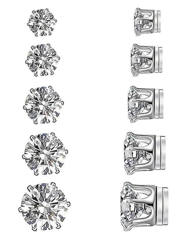 10pcs No Piercing Zirconia Studded Clip-On Earrings, 2024 Earring Set