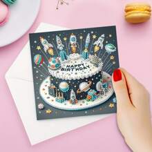 6pcs/Set Birthday Theme DIY Diamond Painting Greeting Cards, Unique Rhinestone Painting Handmade Craft Cards With 6 Envelopes, Premium Quality Materials For Holiday And Special Occasion, Express Warmth & Best Wishes