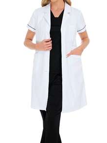 女式短袖翻领撞色腰部可调节瘦身口袋手术服护士制服套装，适用于牙医保健、宠物医院、实验室的工作服