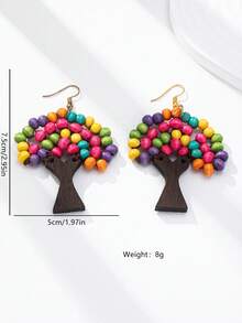 1 对女士时尚串珠树形吊坠耳环，适合女性 - 彩色 - 查看 3