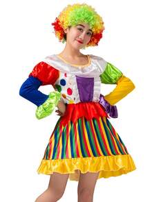 Adult Women's Clown COS Costume, Halloween Performance Outfit, Sexy Clown Stage Costume, Crazy Set, Elastic Polyester - Multicolor - View 5