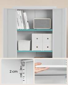 Meuble de Rangement Bureau, en Acier, Placard, 5 Niveaux, 40 x 60 x 180 / 40 x 80 x 180 cm, Doubles Portes, Serrure, Armoire à Outils, Étagères Réglables, pour Garage, Bureau, Gris Mat - Gris pâle - Voir 3