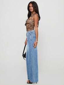 High-Waisted Rivet & Rhinestone Decor Skinny Black Jeans For Women, Slimming Straight-Leg Denim Pants - Light Wash - View 4