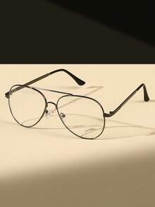 1pc Unisex Pilot Metal Frame Clear Lens Glasses, Suitable For Daily, School Reading, Eye Protection, Fashion Accessory, Match With Sweaters, Jackets, Sportswear - Black - View 3