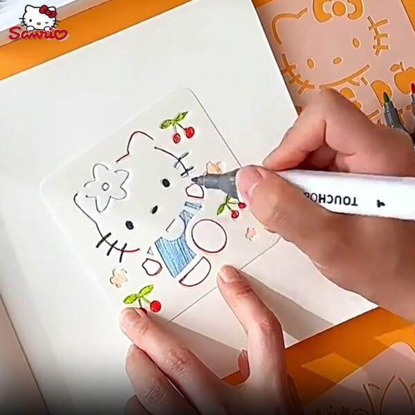 Set da 8/16 pezzi di modelli di disegno a mano della serie Sanrio, modelli di disegno vuoti di personaggi dei cartoni animati, adatti per giornali manoscritti, design di festival, stampi per dipinti ad olio a matita, articoli per il ritorno a scuola, forniture scolastiche