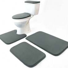 Local Delivery-Madeals Memory Foam Toilet Rug Set 3 Piece And Bathroom Mat With Toilet Lid Cover And Tank Cover Set Black - Carbon Grey - View 6