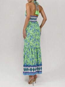 Estampado Integral  Floral  Hoja    Bohemio    Nudo  Espalda al aire  Cruzado    Playa  Noche de fiesta  Vacaciones  Boda  Deportivo  Oficina  Escenario y concierto  viaje  Trajes de aeropuerto  Concierto de música country  desalmuerzo  Calle  Sesión de fotos  Formal y de noche  Jardín    verano - Verde - Ver 3