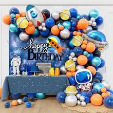 Space Rocket Astronaut Theme Party Vintage Navy Blue Gray Teal Beige Latex Balloon Garland Wreath Set For 1-9 Years Old Birthday Christening Party Decoration Accessories - Apricot - View 7