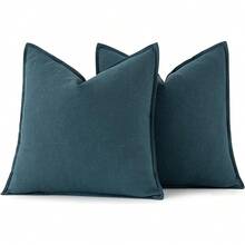 Local Delivery- Decorative Linen Pillow Covers 18x18 Inch Natural Beige ​Boho Farmhouse​ ​Neutral Couch Throw Pillows For Bed Pack Of 2 Accent Outdoor Pillowcase Modern Sofa Cushion Livingroom Home Decor - 藍色 - 查看 6