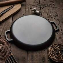 28cm Double-Eared Flat-Bottomed Iron Pan With Gloves,Thick-Cast Iron Pancake Pan, Uncoated Pancake Pan, Cast Iron Double-Ear Pan, Hand-Grabbed Pancake Cast Iron Non-Stick Pan - Black - View 7