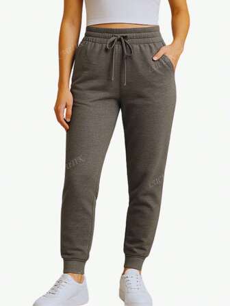Pants Jogger Dama Deportivo Para Mujer Confortable y Cómodo Con Jareta Cordón o Cinta De Ajuste De Color Solido Negro, Gris, Lila Púrpura, Rosa Fiusha, Azul, Marrón, Rosa Coral, Menta y Celeste Con Bolsillos y Puño Elástico Casual Moderno y Spandex