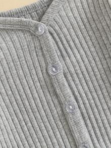 Suéter de manga larga para niñas pequeñas, informal, de color sólido, con botones en la parte delantera, cárdigan de punto para bebés, ropa cálida para niños pequeños - Gris - Ver 5