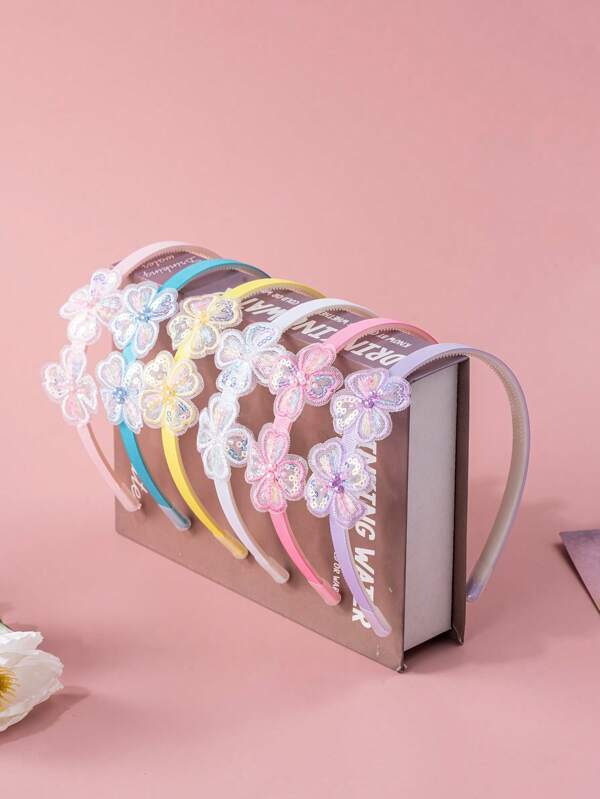 6pcs/Set Sequin Organza Four-Leaf Clover Embroidery Headbands, Sweet And Cute Versatile Headwear Accessories For Daily Use, Hairband Headband For Women ,Hair Accessories, Diadema, Hair Hoop