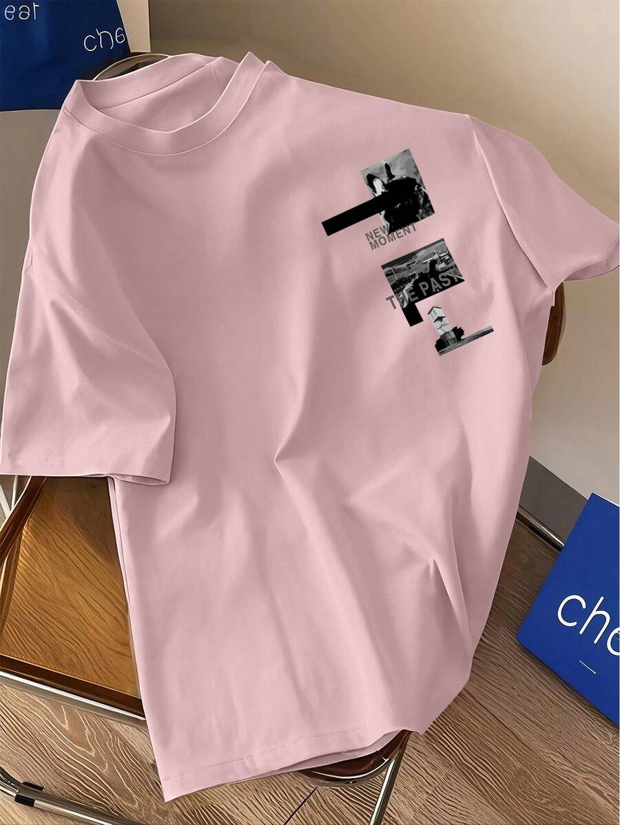 男士休闲字母印花短袖T恤，夏季，2000年代风格