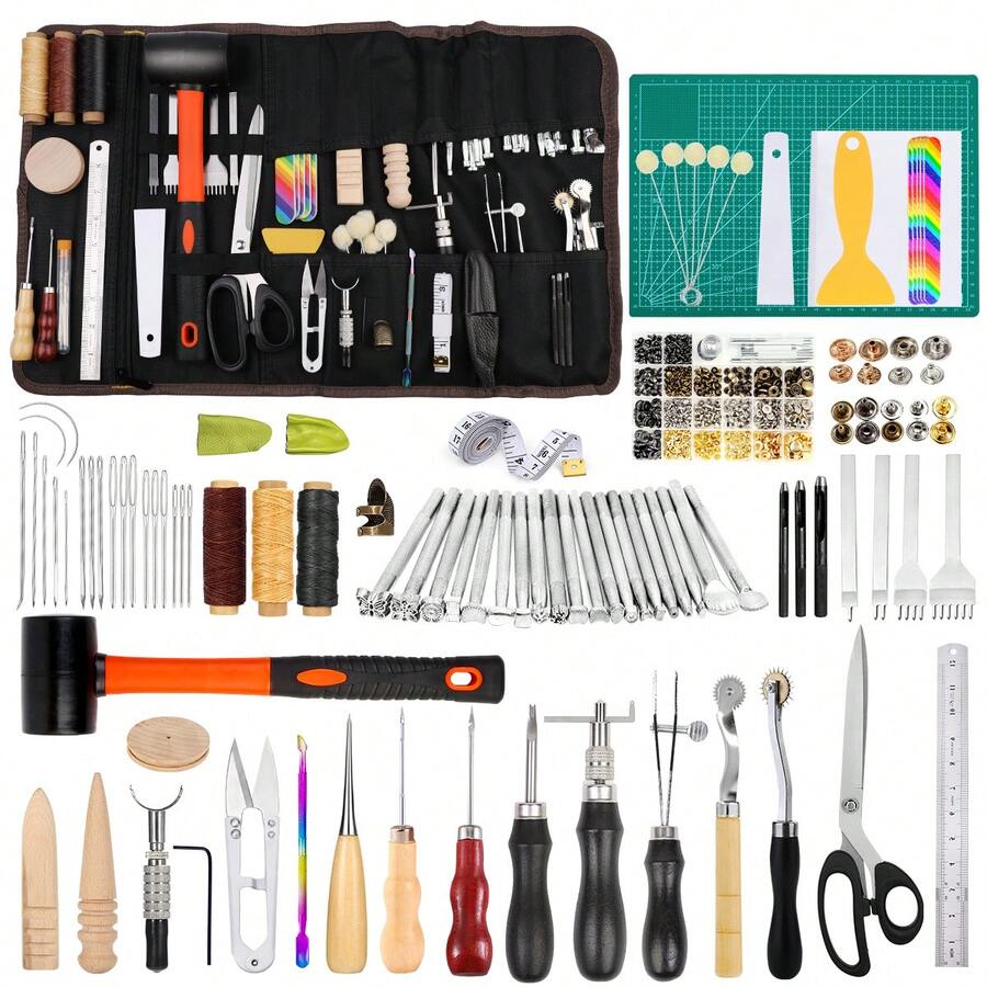 328PCS Leather Working Kit, Leather Working Tools With Manual - Stamp Tools, Stitching Groover And Rivets Kit For Beginners To Professionals
