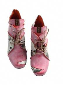 1 Paar TMA EYES Damen Rote Schnür-Knöchelstiefel, kurzer dicker Absatz, spitze Zehenform, modischer Western-Stil Knöchelstiefel - Rot - Übersicht 7